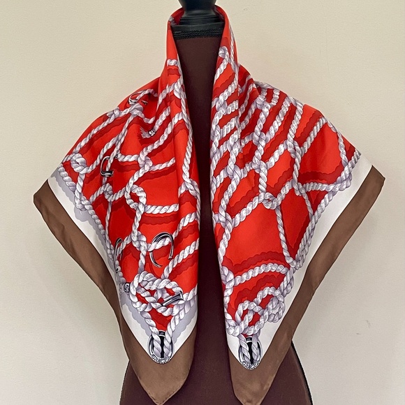 New Gucci Scarf GG Logo Ropes Print Nautical Style Silk Wrap - Picture 5 of 14